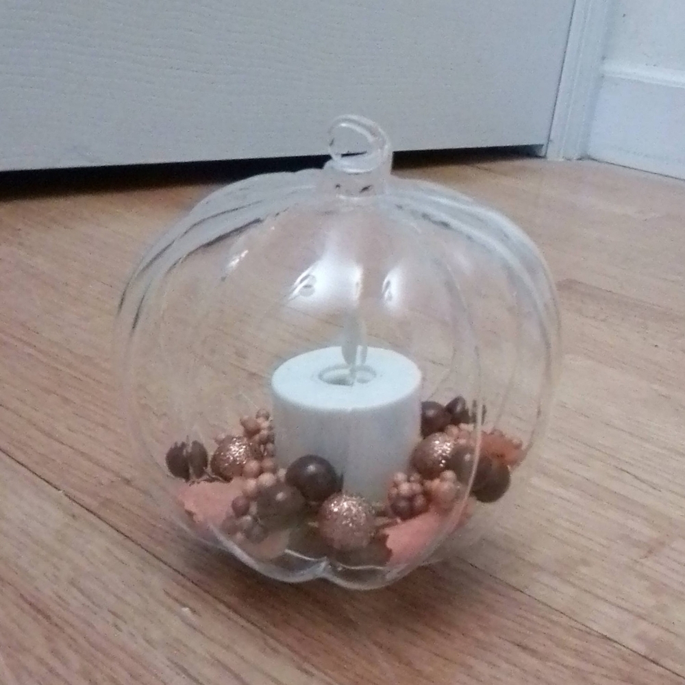 Luminara Candle Berry Wreath Pumpkin Ornament Orange